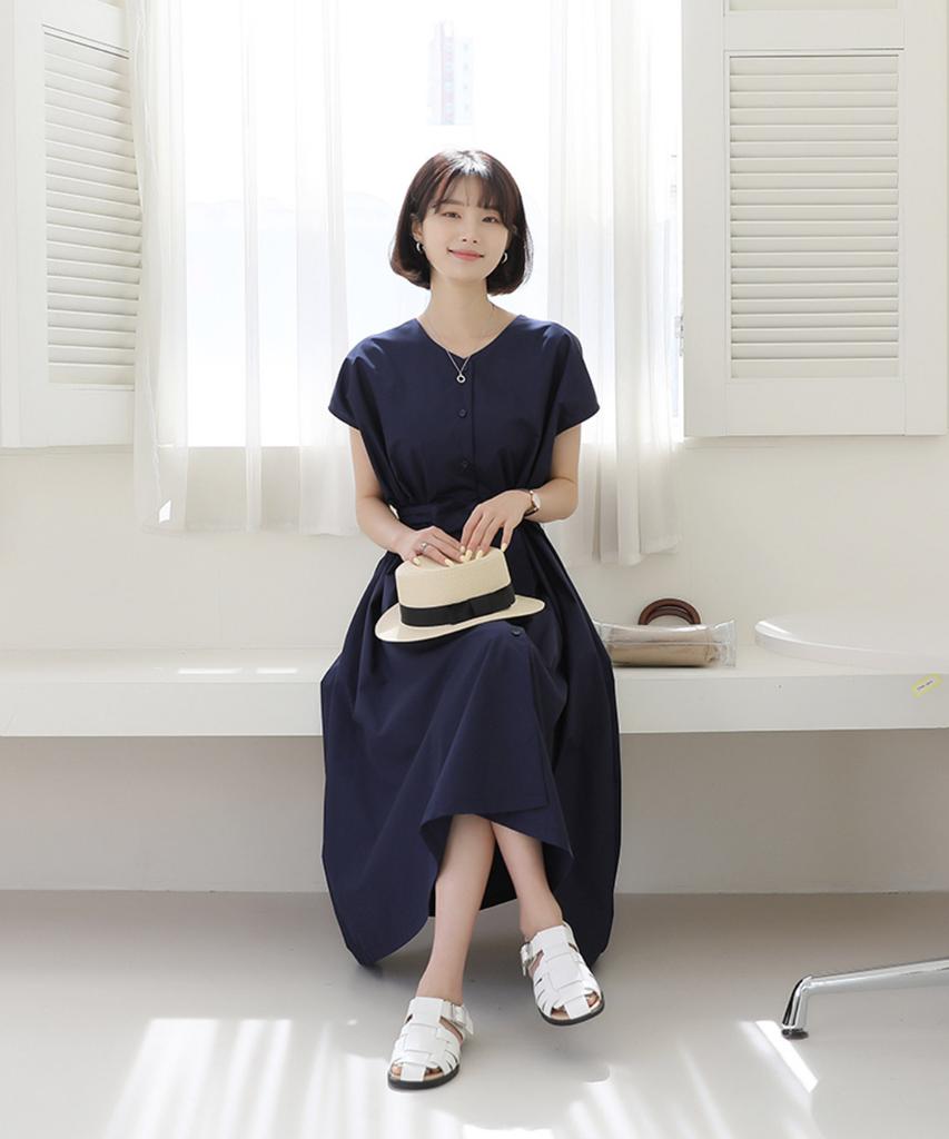 Ppaeppae Button Ribbon Strap Long Dress
