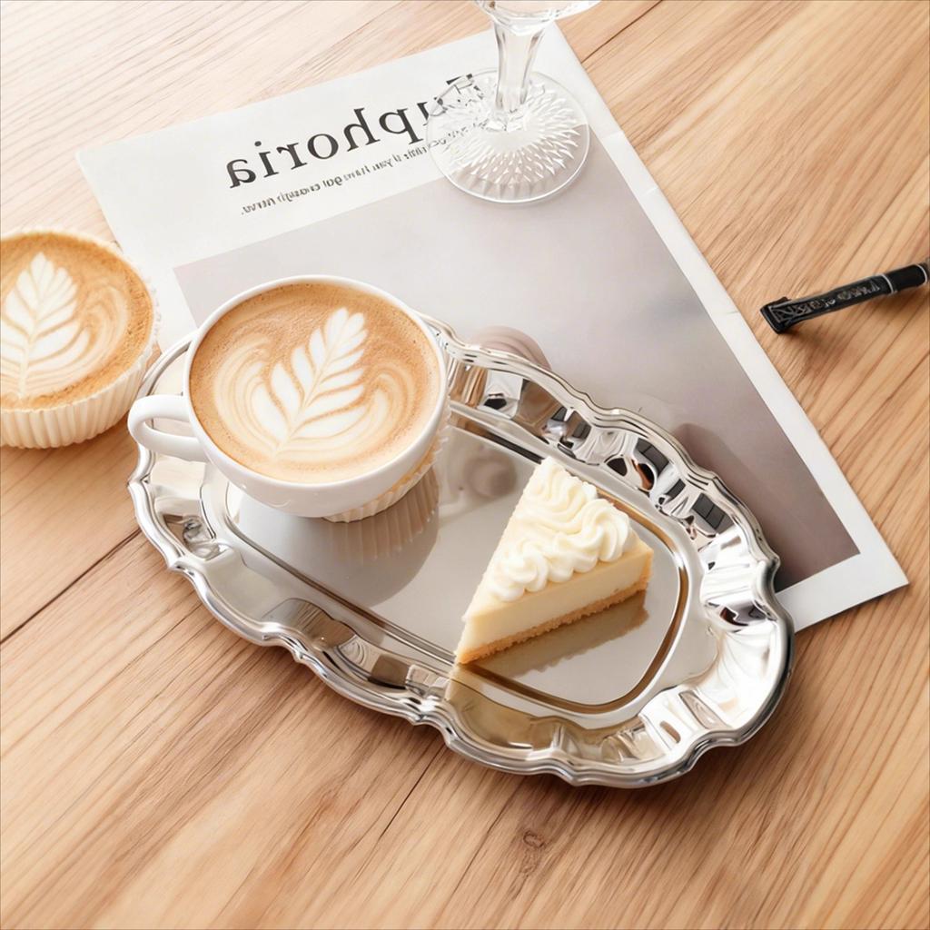BROval Stainless Steel Cake Tray Afternoon Tea Dessert Plate Silver Jewelry Mirror Surface Storage Tray Trays Decorative OrganizerEY