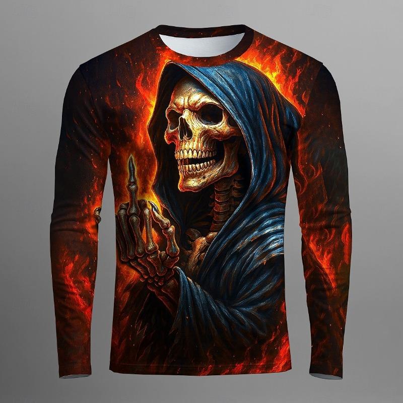 Men's 3D T-shirt long-sleeved T-shirt round neck top fashion Halloween bat horror street casual daily autumn new style