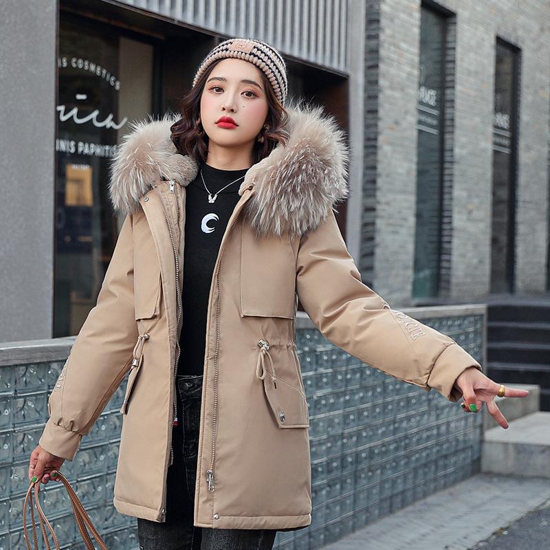Pie overcome women's winter new plush removable liner cotton-padded clothes women's letter embroidered large fur collar cotton-padded clothes