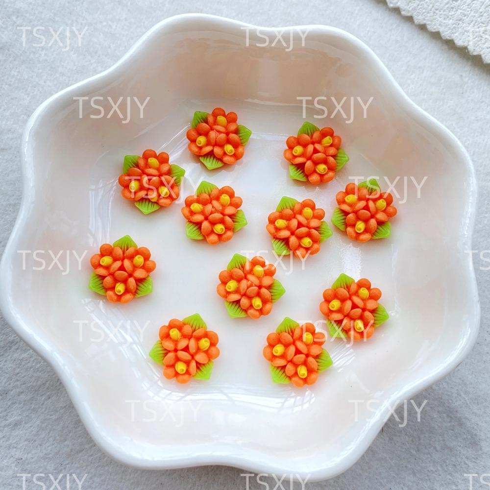 50pcs Resin Cute colored roses and leaves Flat back Rhinestone Scrapbook DIY Wedding Applique Decor Jewelry Accessories Crafts