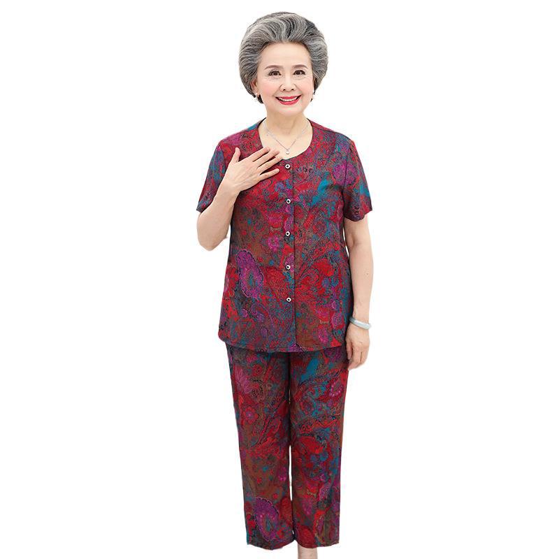 2026 Cotton Silk Summer Two-Piece Set for Women Aged 60-80