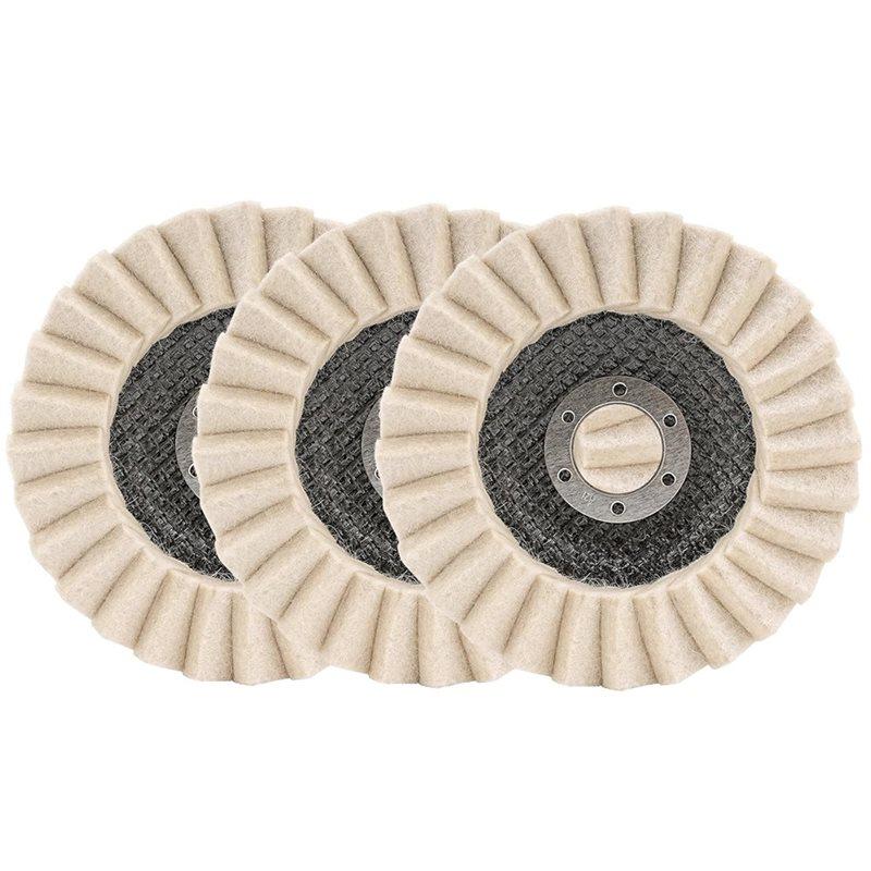 ABBP-3 Pack 5 Inch Wool Felt Polishing Wheel Discs Angle Grinder Attachment For Aluminum, Metal, Stainless Steel, Jewelry, Chrom