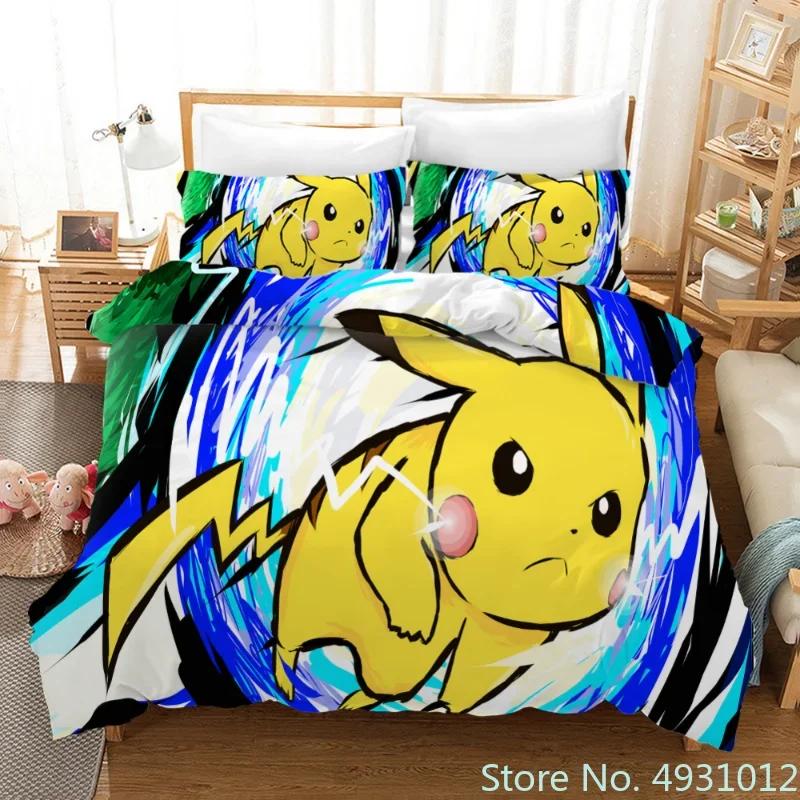 Comforter Pokemon Dragon Bedding Set 3D Printed Anime Figure Pikachu Peripheral Family Decor Kids Bedroom Warm Bedclothes
