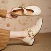Krazing Pot Sheepskin Fashion Summer Spring Autumn Med Heels Metal Buckle Women  European Design Round Toe Pumps
