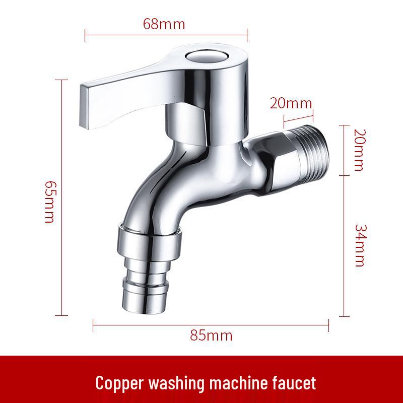 Copper Outdoor Washing Machine Faucet with Quick-Open Extended Spout, 4-Point Connect, 304 Stainless Steel, One-In Two-Out Design.