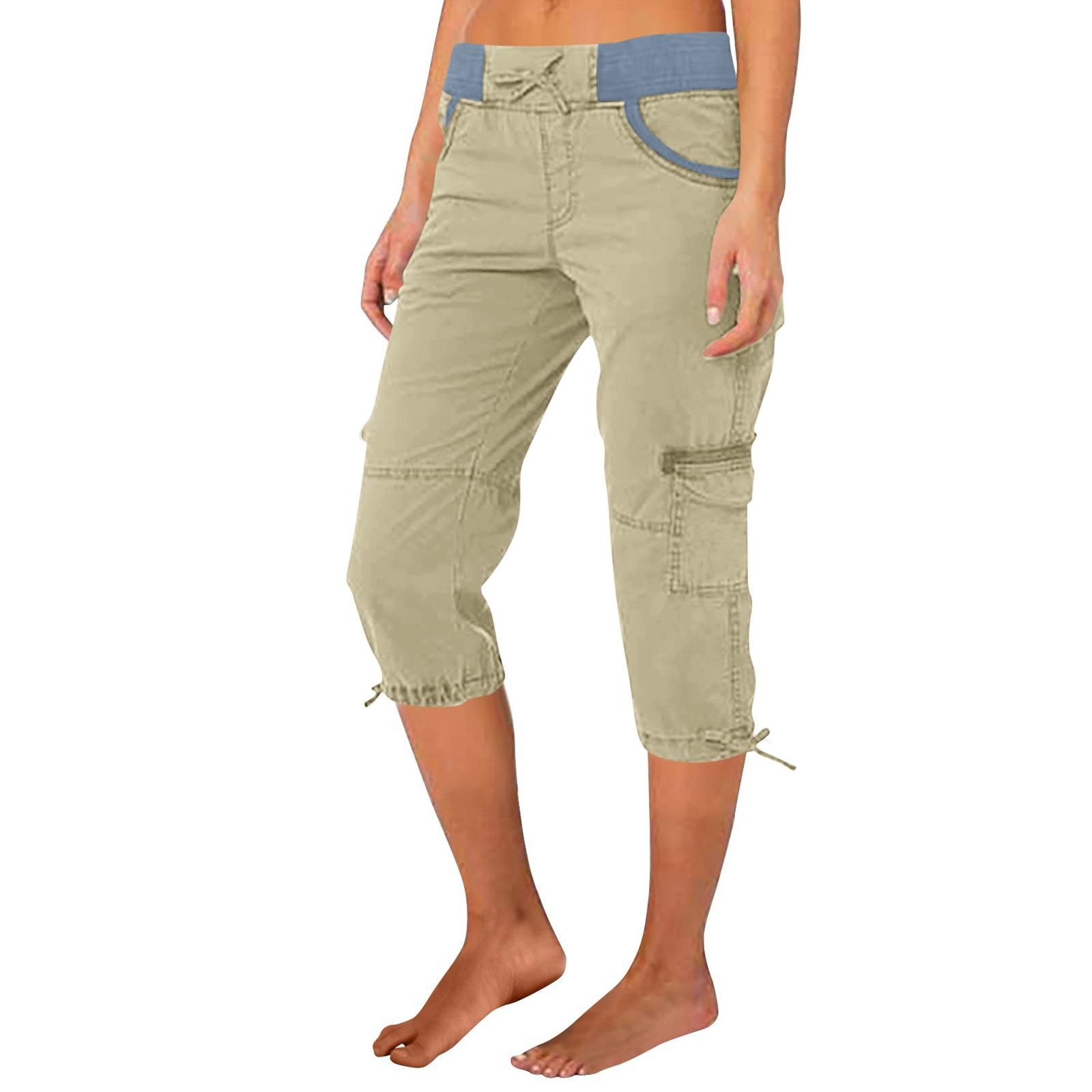 

Women s Fashion Color Casual High-Waist Drawstring Pocket Work Pant Seven-Eighths Pant S