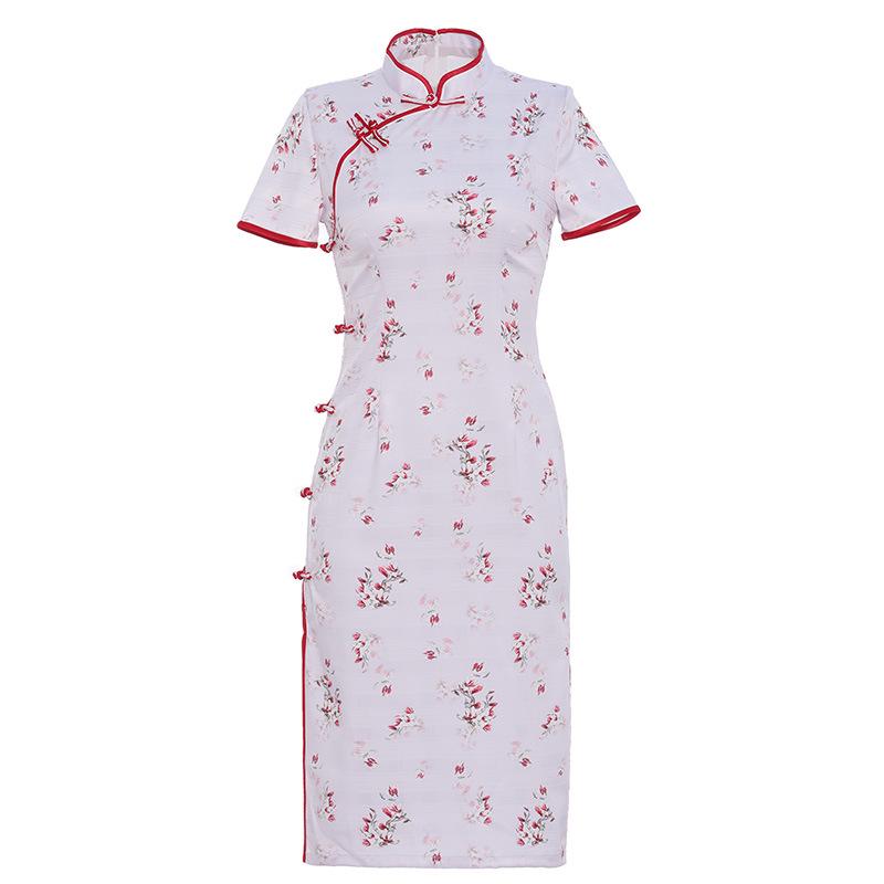 Robe Cheongsam Rétro Stretch Quadridirectionnel Moyen Simple Couche 2025