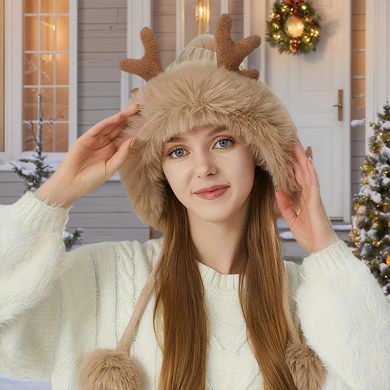 1PC Christmas Outfit Christmas Accessories Ear Flap Hat Gift Faux Fur Hat Fashion Plush Hat Warmth 55-60cm