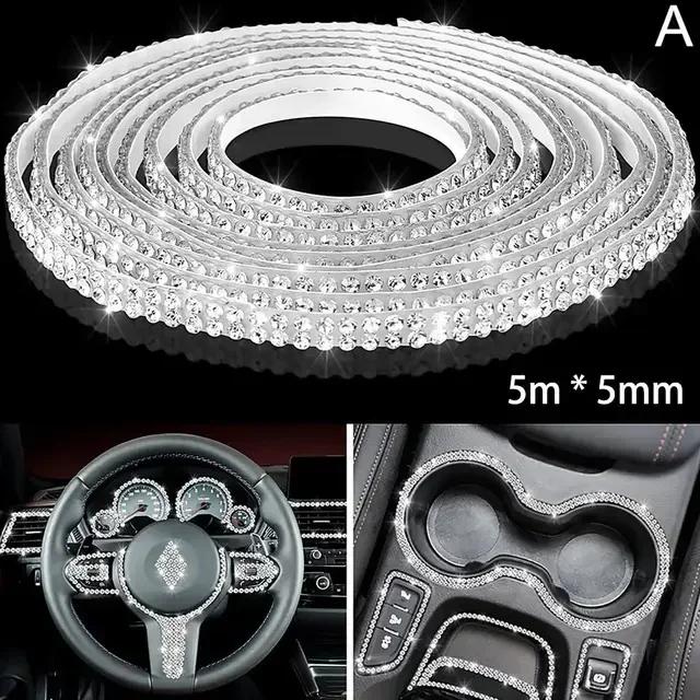 5m Self-Adhesive Rhinestone Trim Strips DIY Bling Rhinestone Car Strips Self-Adhesive Glitter Molding Stickers for Dashboard
