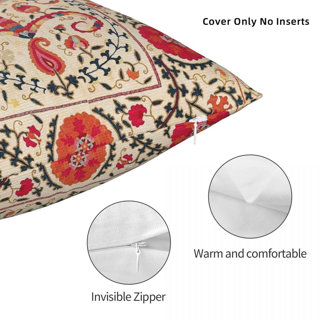 Kermina Suzani Uzbekistan Embroidery Square Pillowcase Polyester Linen Velvet Pattern Decor Throw Pillow Case Room Cushion Case