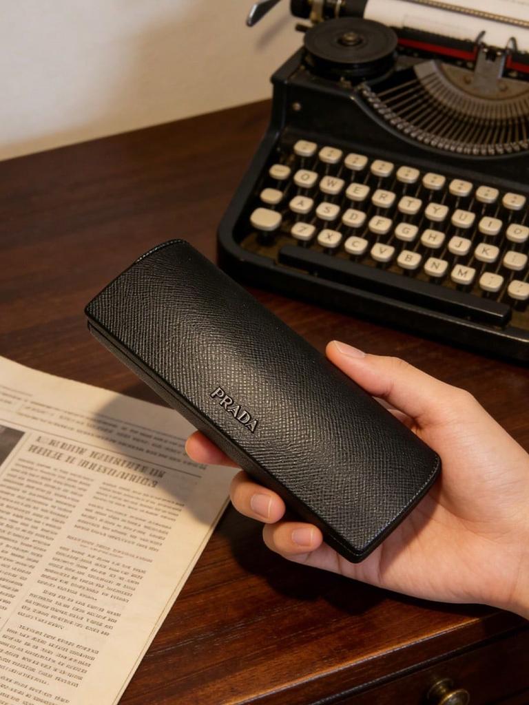 Prada Estuche Duro para Gafas de Cuero PU Negro