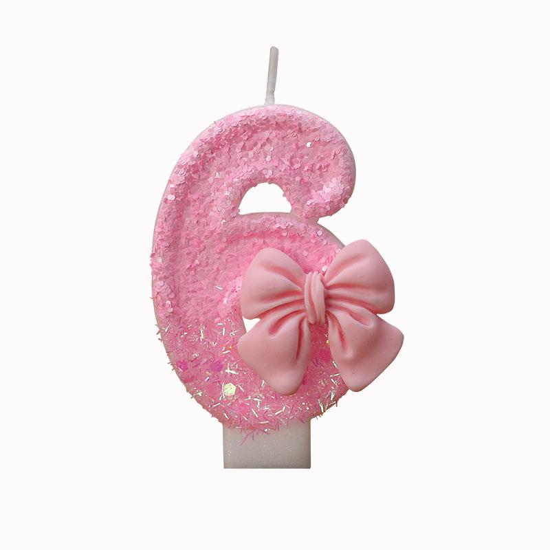 Digital Luminous Pink Bow Candle Birthday Cake Decoration In Clear Box