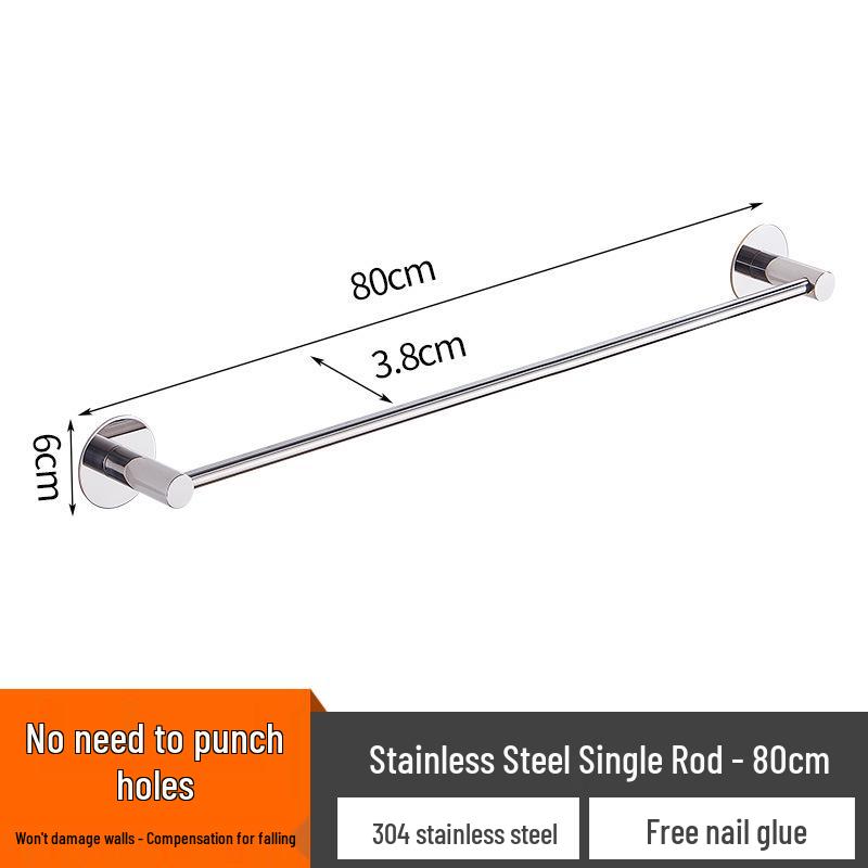No-Drill Stainless Steel Wall-Mount Towel Bar for Bathrooms