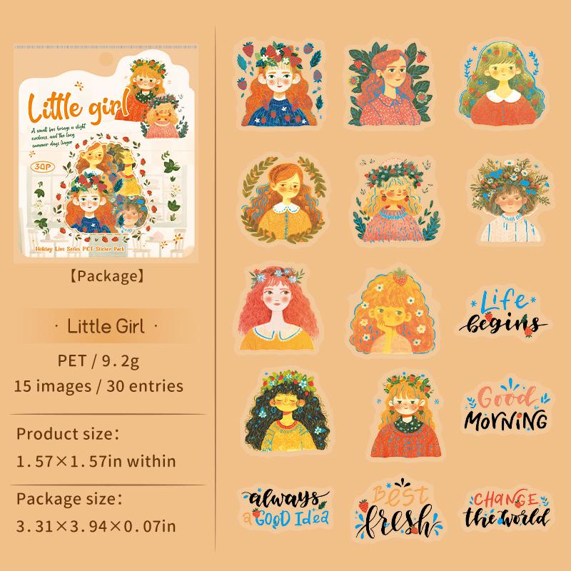 30sheets/bag Sticker Pack Kawaii Girl Cat Sticker Scrapbook Office Stationery DIY Hand Account Book Notebook Decoration Stickers