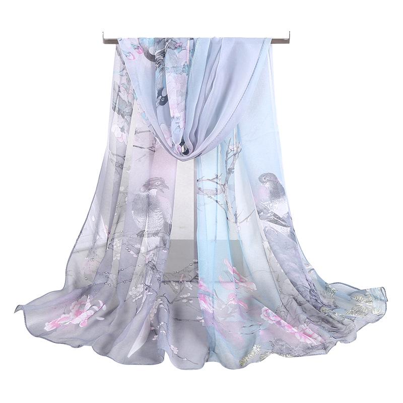 Spring and Autumn Women's Pastoral Scarf Thin Qiao Qi Silk Scarf Versatile Lady Water Two-color Silk Scarf