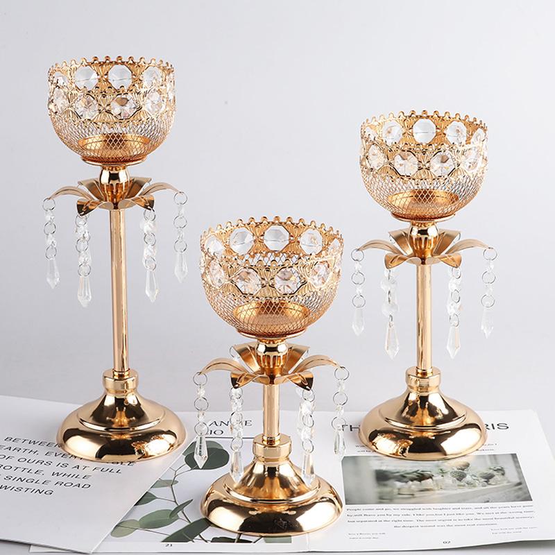 Metal Candle Holder Crystal Tassels Pendant Candlestick Candle Stand Candelabra Wedding Centerpieces Party Table Home Decor