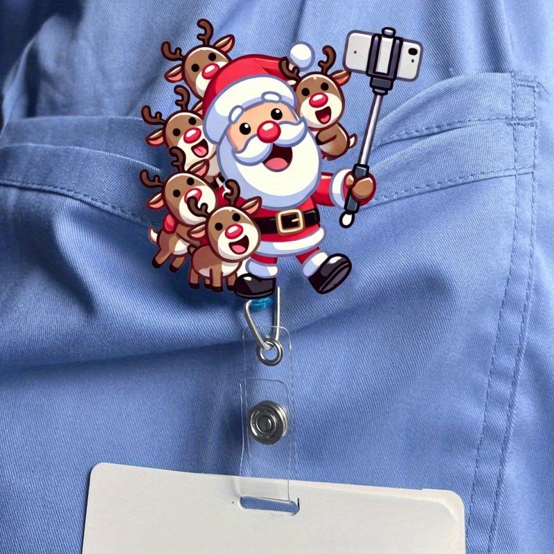 Santa & reindeer card storage clip, a durable Christmas-themed holder for medical staff and students.