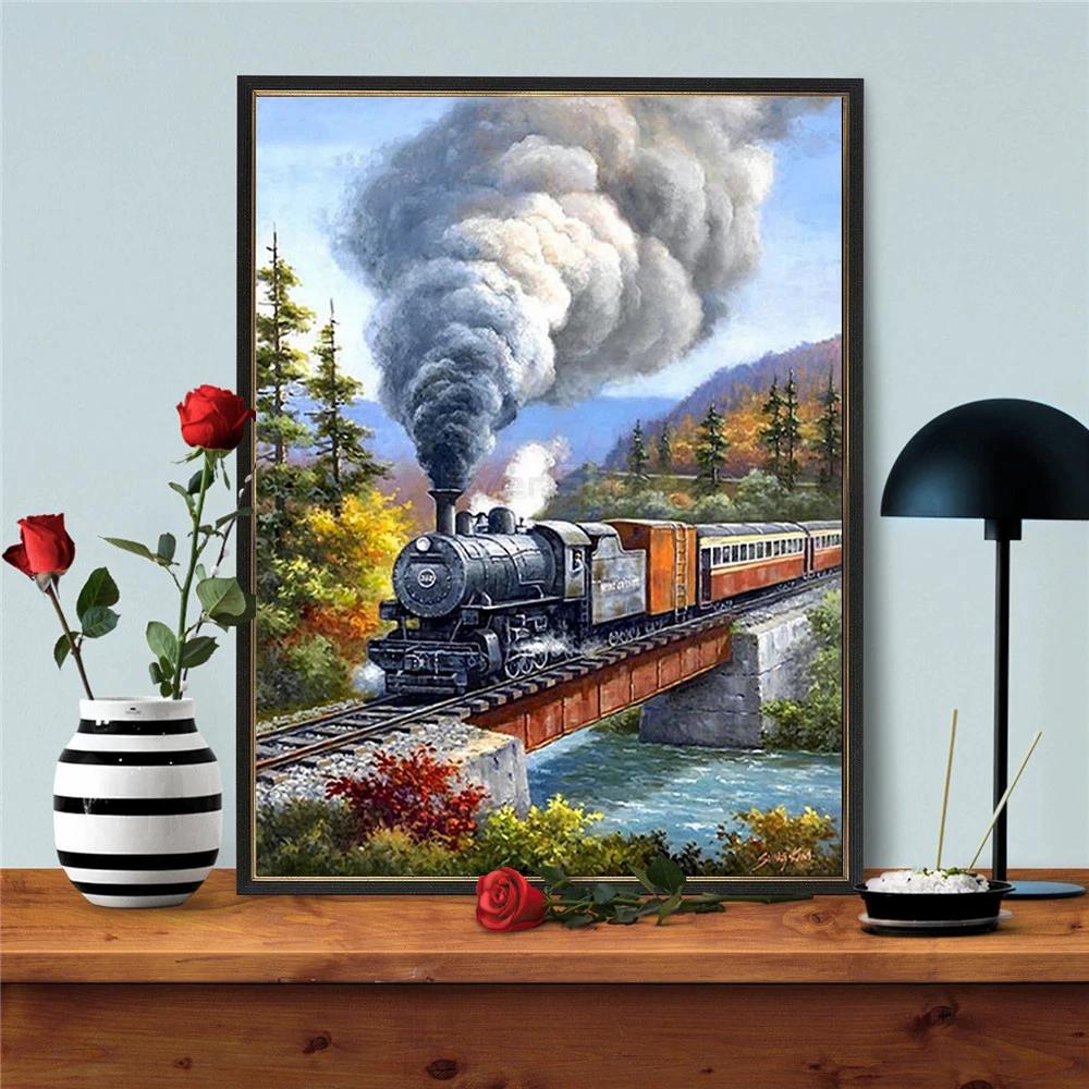 Diamond Painting Train Full Square Round Drill Cross Stitch Sale Diamond Embroidery Landscape Handmade Gift Home Decor