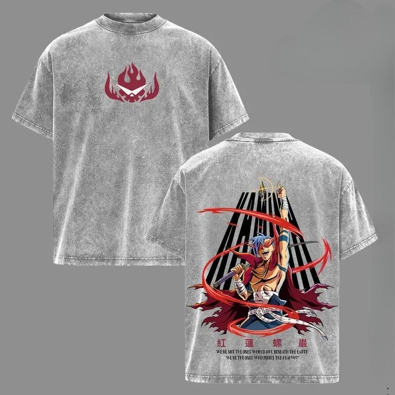 

Одежда для мужчин и женщин: футболки Tengen Toppa, Gurren Lagann, Kamina, из стираного хлопка, ретро, ​​свободный крой, в стиле Харадзюку. S серый