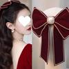 Red Bow Pearl Hair Clip: Autumn & Winter Princess Style, Bridal Toast, New Year Headwear