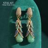 Cercei Vintage Verzi cu Picătură Jad Strass Frunză Pendante Bijuterii Lux Designeri Nuntă Femeie Accesorii Aur Antichitate