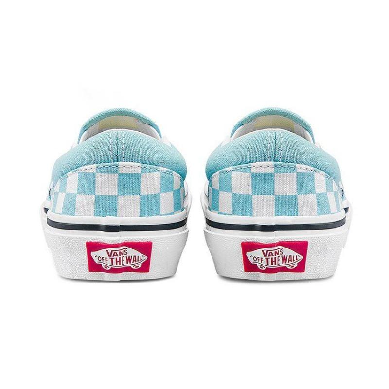 Vans slip-on kids low-top skate shoes checkered blue white for little kids VN0A5KXM7TC