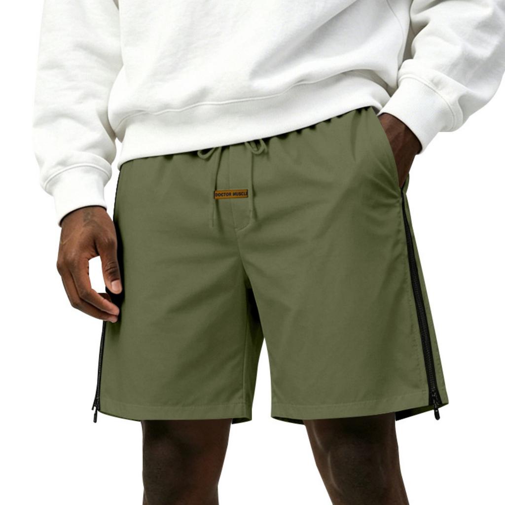 Men's Casual Athletic Shorts with Side Zipper - Loose Fit Streetwear Shorts
