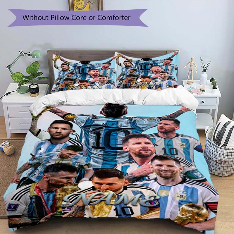 Messi World Cup Champion Personalized Name Bedding Set,Cozy Bed Linen for Teen Boys Bedroom Decoration,Perfect Birthday Gift,Washable Duvet Cover with