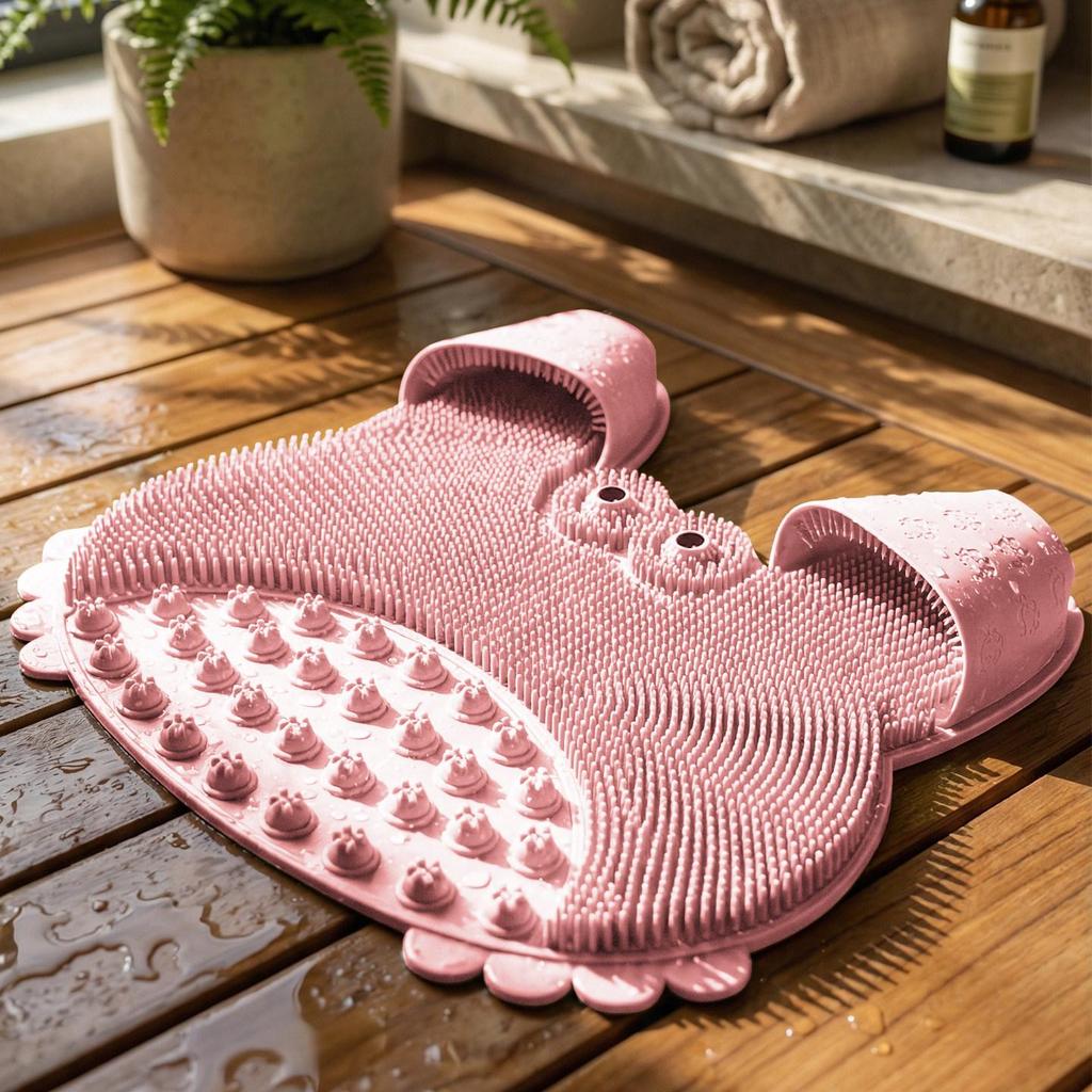 Wall-Mounted Anti-Slip Shower Mat: Foot, Back Scrubber & Massager