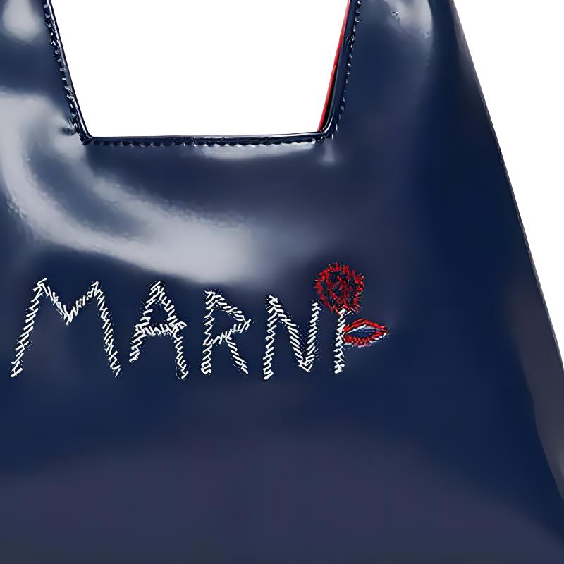 Marni Diamond Logo Print Reversible Open Design Tote Bag Women Handbags Blue Red M01478M00TK0M803