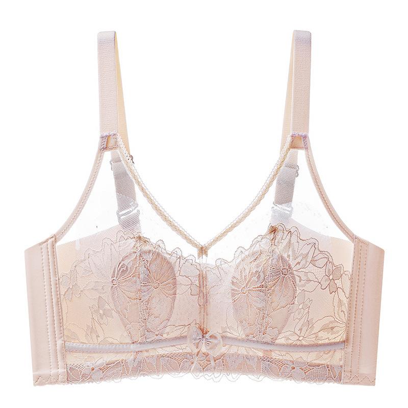 

Nude Full Coverage Bra with Floral Lace and Mesh Panels M розовый