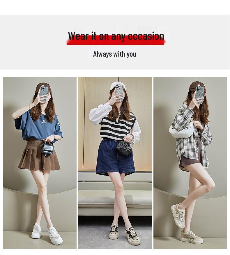 2025 Summer Women's Korean Style White Sneakers: Height Increasing, Breathable, Trendy Skateboard Shoes