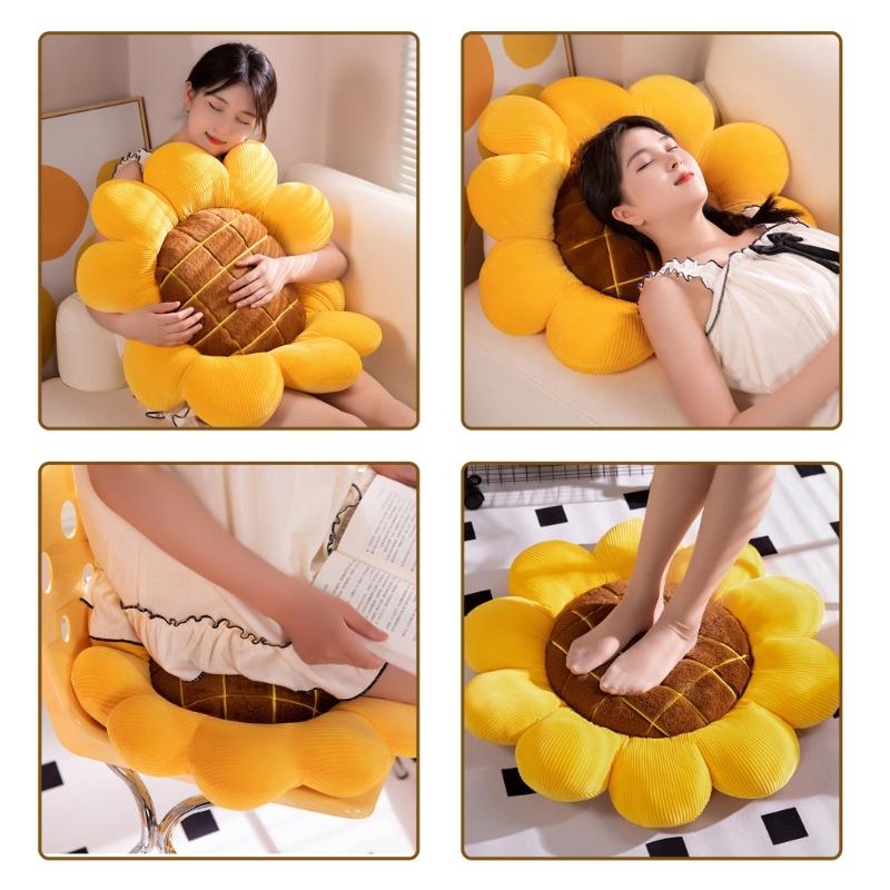 Soft Plushie Flower Throw Pillow, Large Yellow Decorative Cushion for Living Room and Office