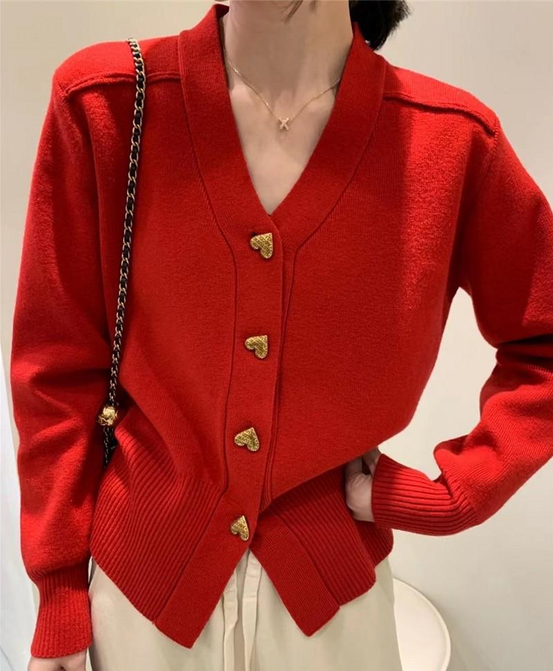 2023 Autumn V-neck Loose Fit Women's Wool Cardigan Sweater