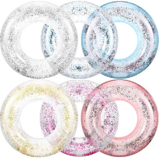 Inflatable Pool Float Tube Transparent Swimming Ring with Colorful Glitters Pool Floats Adults Inflatable Transparent Inflatable Inner Tube for