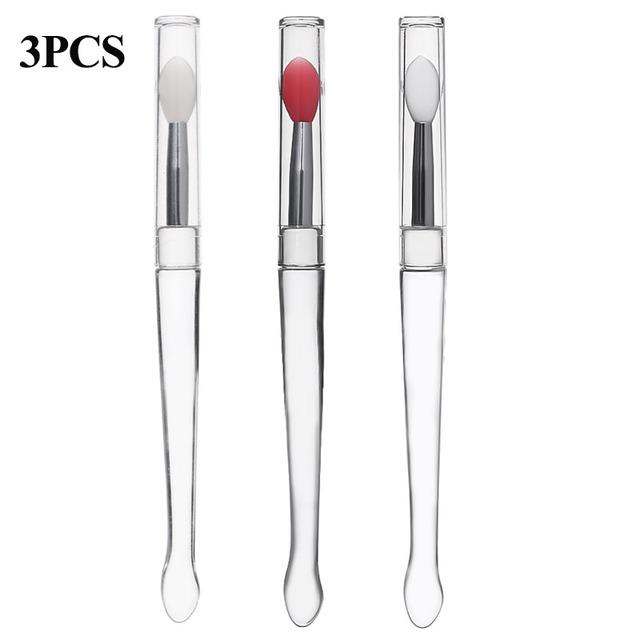 1/3PC Portable Lip Brush Multifunctional Soft Silicone Head Lip Balm Lipstick Applicator with Cover Professional Makeup Brushes