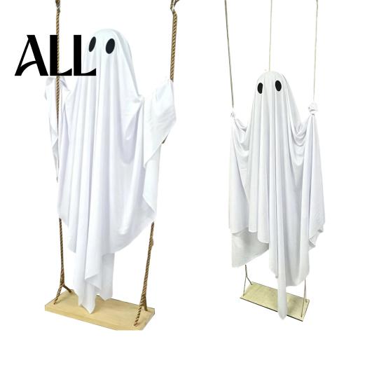 Indoor Outdoor Spooky Atmosphere Halloween Hanging Ghost Swing Decor with String Lights, Glowing Floating Remote Control Lights Ornament for