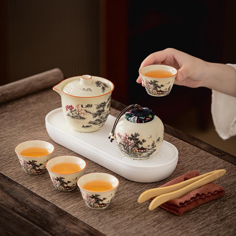 Travel Kung Fu Tea Set Small Set Portable Outdoor Single Camping Tea Drinking Equipment Ceramic Tea Pot Kuaike Cup