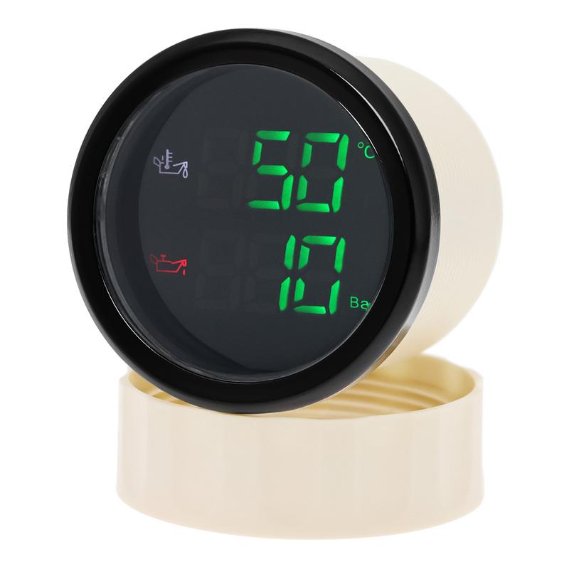 2 IN 1 Oil Temperature+Oil Pressure Gauge with Sensor Digital Display Red/Green Car Gauge Backlight for Marine Boat Car 9-32V