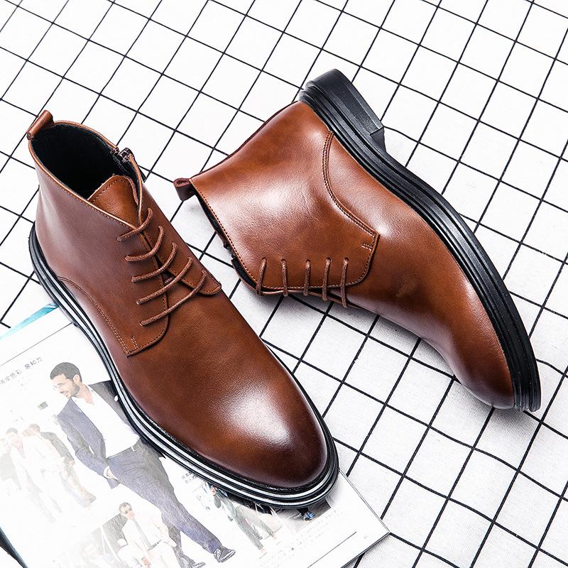 Men's Shoes Autumn and Winter New Trend Medium and High-top Casual Leather Boots Simple Polishing Trendy Shoes Leather Boots Men