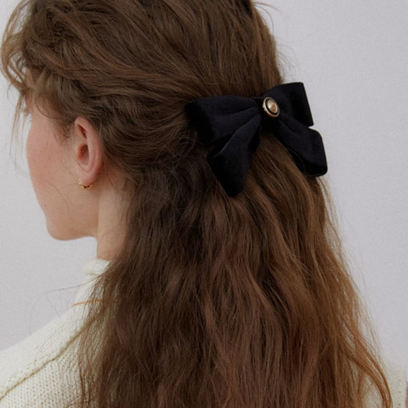 OVLA black button velvet ribbon pin_black button HP031