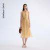LANGZI Floral Sleeveless Shirt Collar Midi Dress