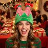 Christmas Party Hats for Adults Kids Elf Hat Soft Flannel Santa Cap with Pom Bell Colorful Themed Costumes Kids Stretchy Holiday Headwear,