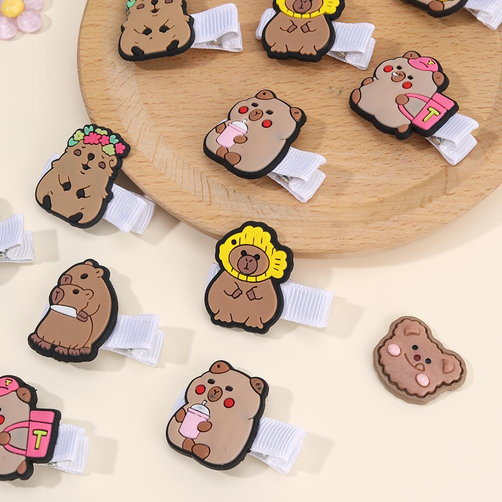 12Pcs Capybara Hair Clips Cartoon Cute Animal Hairpins Kawaii Bangs Mini Side Barrette For Baby Girls Kids Headwear Accessories