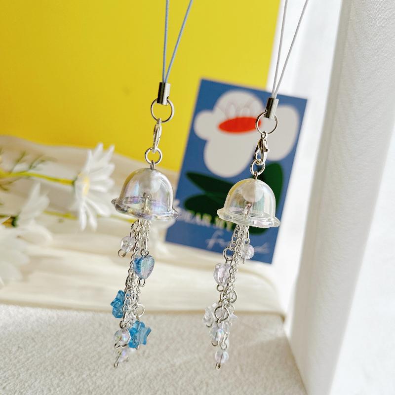 Cute Jellyfish Wind Chime Pendant Keychain Mobile Phone Lanyard Bag Key Ring Decorative Accessories For Girls Christmas Gift