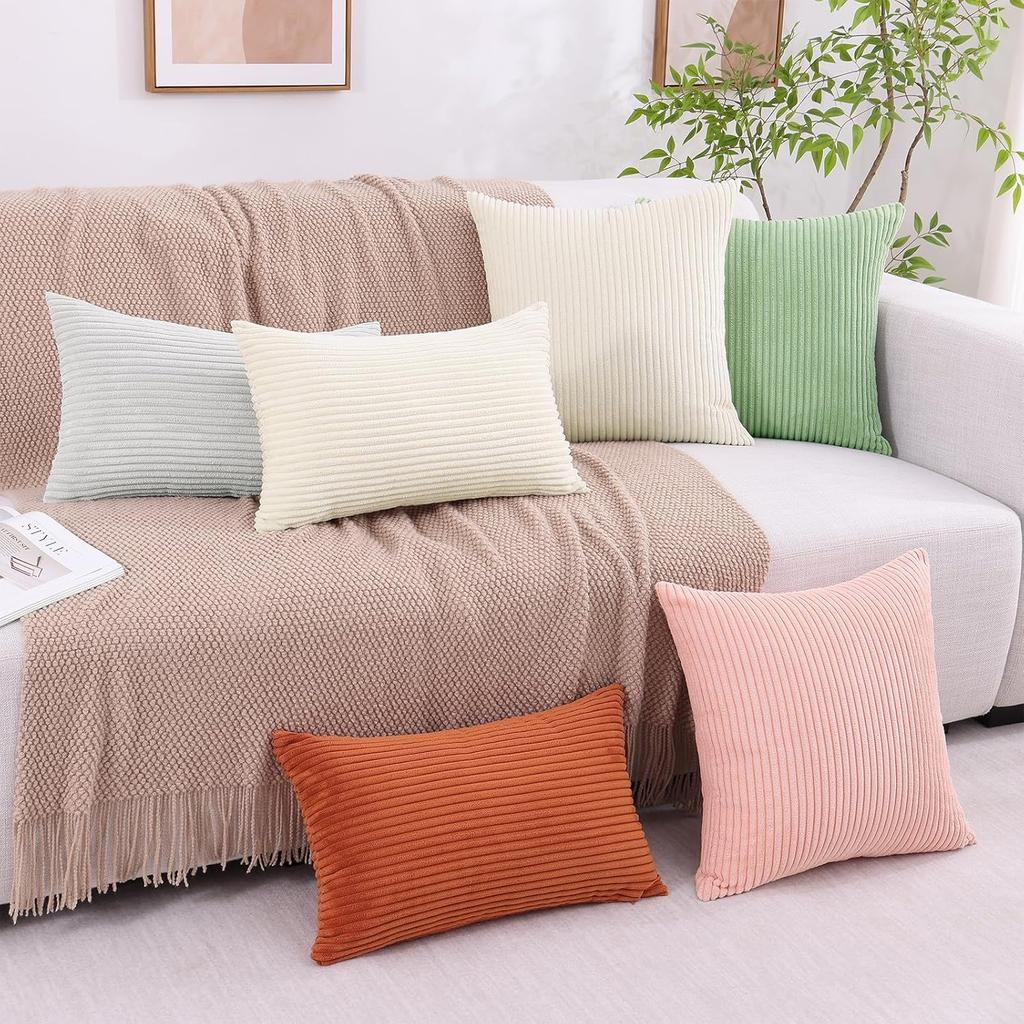 2 Stück Windmühlen-Textur Gestreifte Patchwork Corduroy Kissenbezüge - Weiche Moderne Bauernhaus-Dekoration für Sofa, Couch, Schlafzimmer