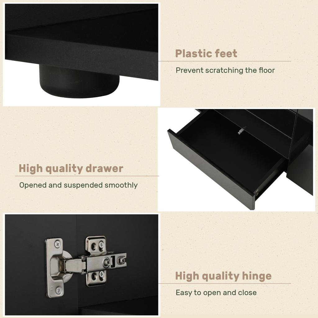 Sideboard with LED, Black High Gloss, TV Cabinet, Highboard, Buffet Cabinet for Dining Room