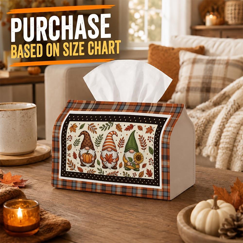 1pc Country Rustic Fall Tissue Box with Gnome Trio Plaid Frame-Decoration Napkin Storage Organizer for Kitchen,Car,Elegant Decorative Box,Purpose for