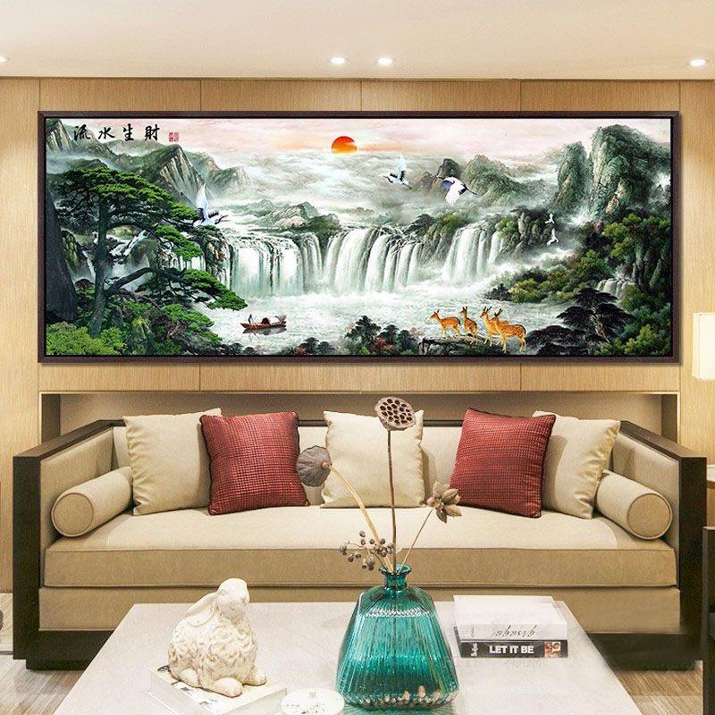 5D New Living Room Large Painting Diamond Embroidery Full of Diamond Landscape Painting Stick Diamond Cross Embroidery Water Wealth Diy Mosaic Art